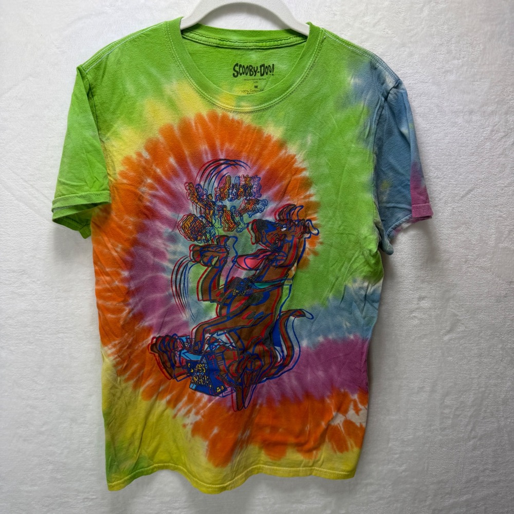 Scooby Doo Multicolor Tie Dye Spiral Graphic T-Shirt Short Sleeve Hippie Retro M